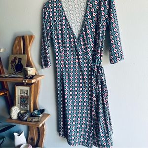 41 Hawthorne Womens Size Medium Wrap Dress Multicolor Geometric Print 3/4 Sleeve